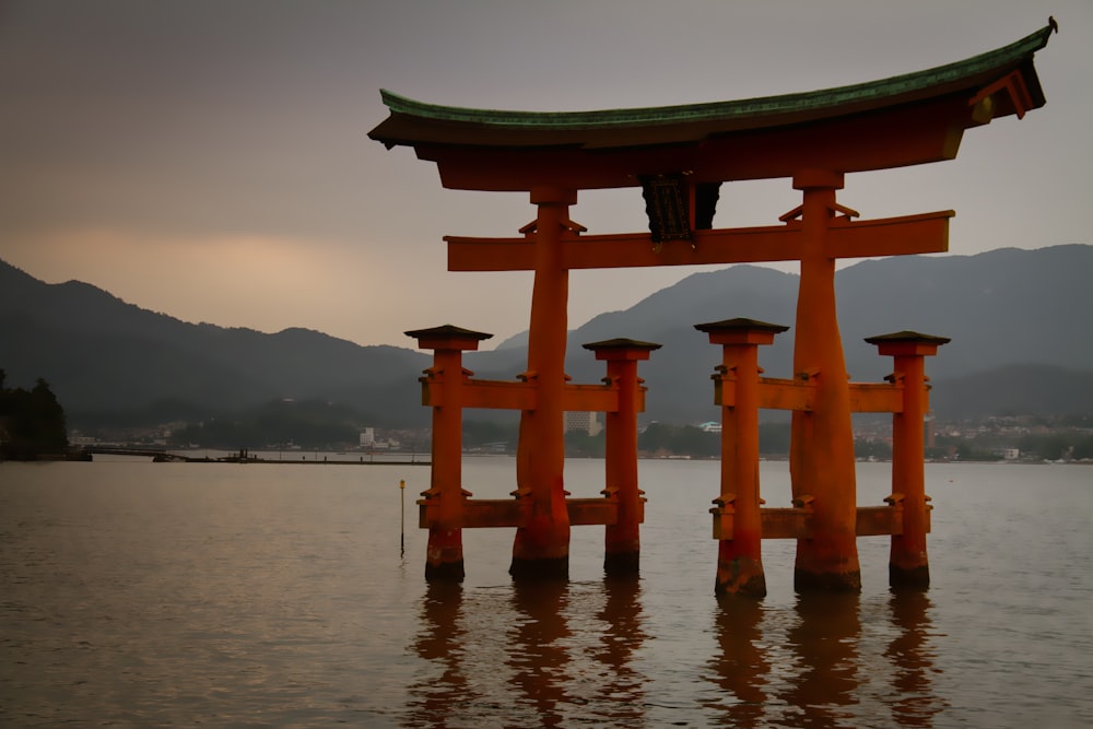 a large body of water with a large structure in the middle of it