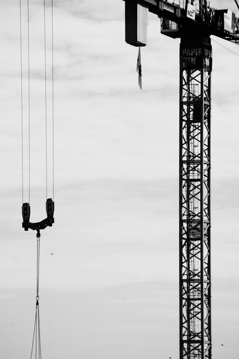 a black and white photo of a crane