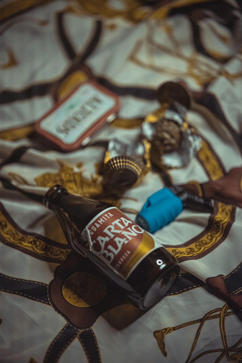 a bottle of beer sitting on top of a table