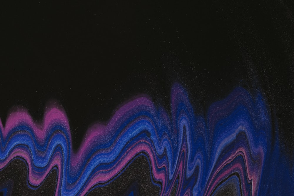 an abstract painting with blue, purple, and black colors