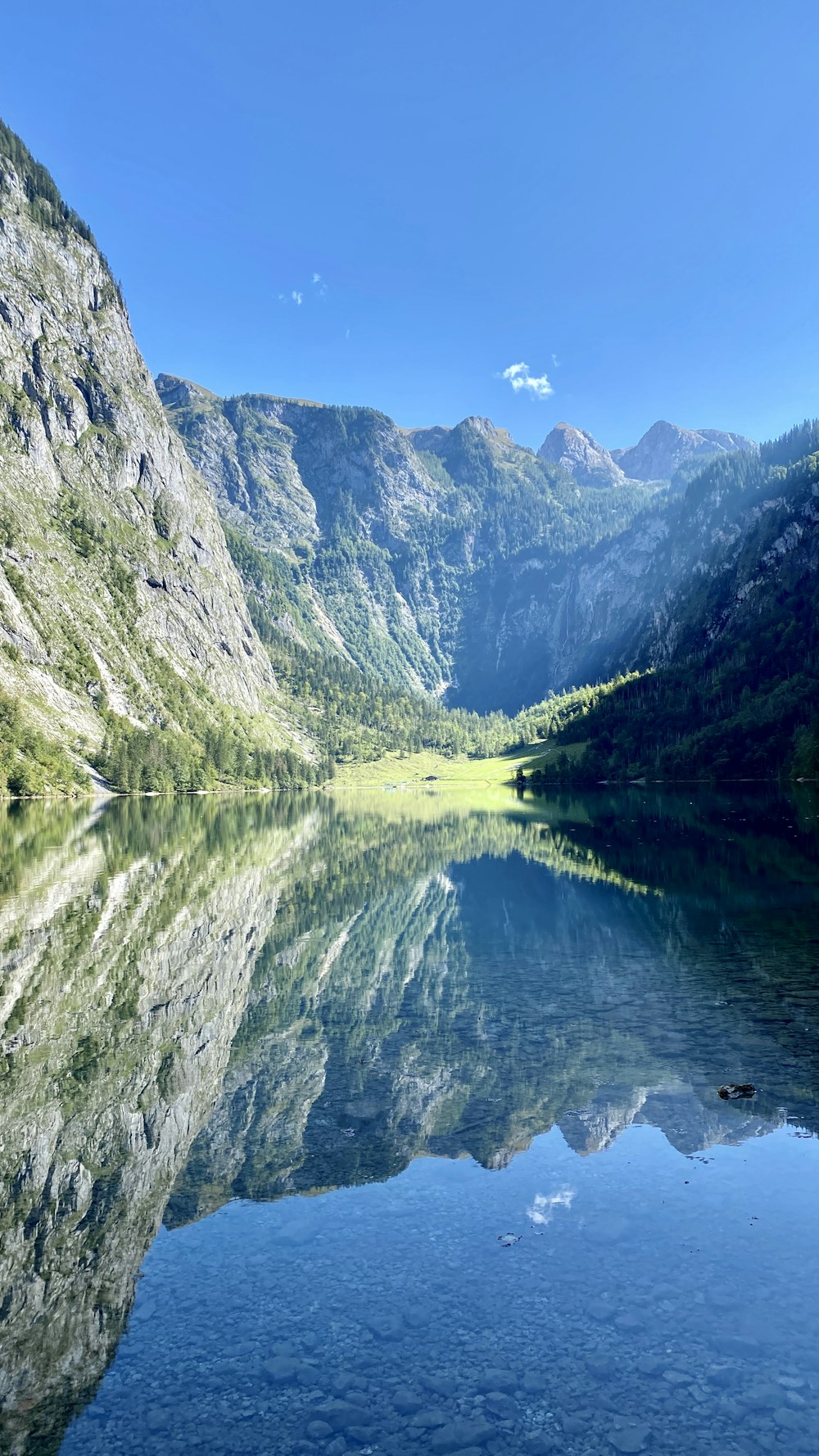 a lake surrounded by mountains and a forest