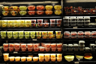 a display in a store filled with lots of fruit