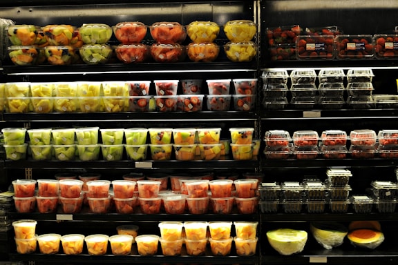 a display in a store filled with lots of fruit