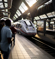 a white train pulling into a train station