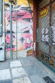A vibrant mural depicting a serene landscape.