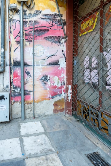 A vibrant mural depicting a serene landscape.