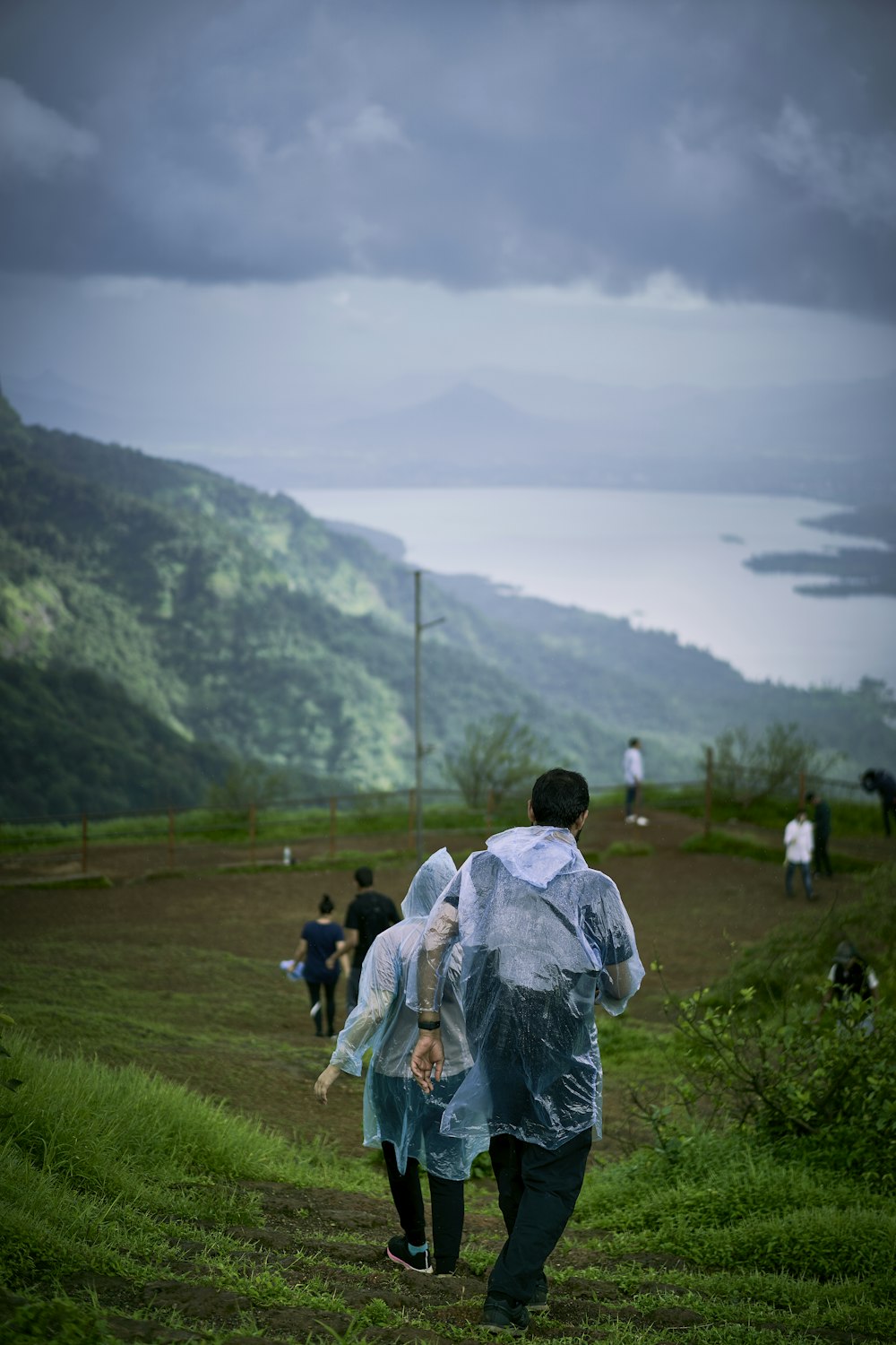 a couple of people that are walking in the grass