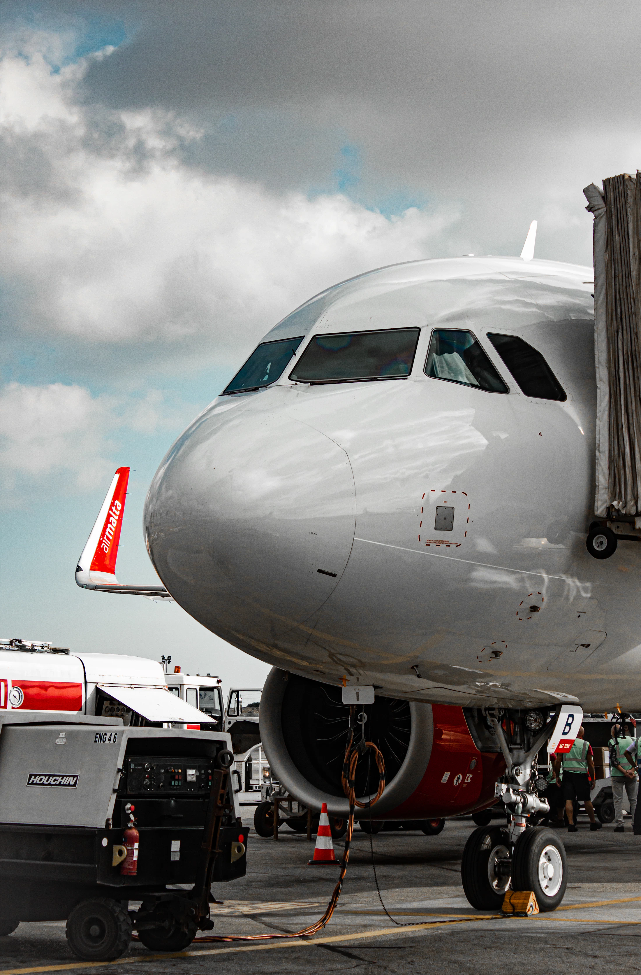 Commercial aircraft positioned on an airport apron