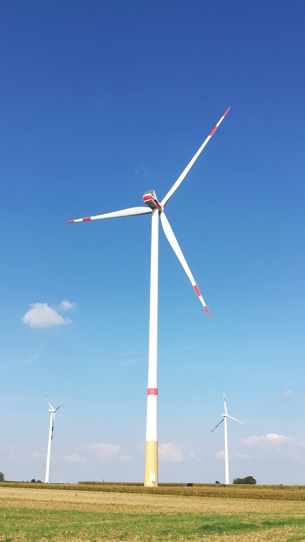 a group of wind turbines in a field