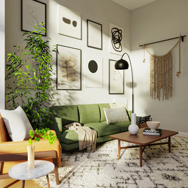 Sala con plantas y luz natural