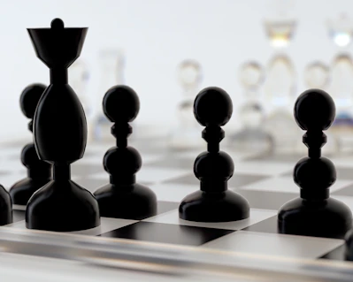 a close up of a chess board with pieces on it