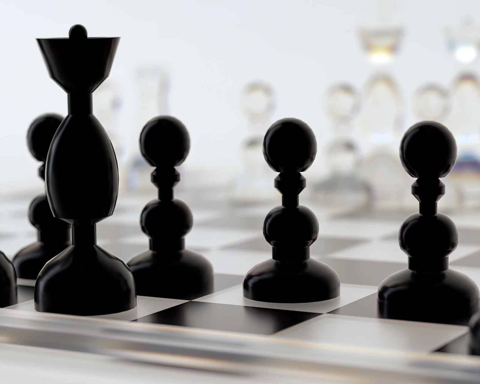A close-up of chess pieces on a board
