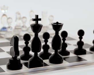 a black and white chess board with a cross on it