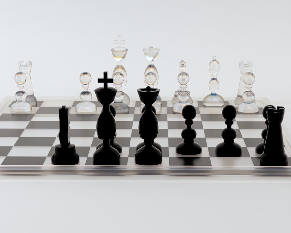 um tabuleiro de xadrez com um conjunto de peças de xadrez