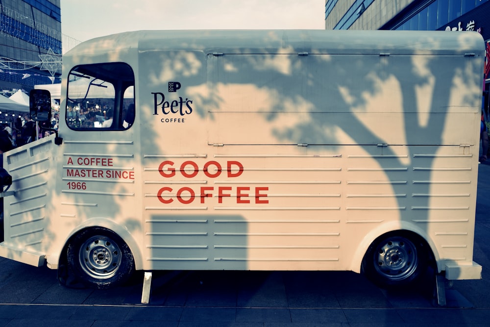 a coffee truck parked on the side of the road