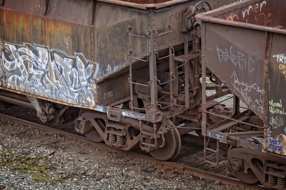 a train car with graffiti on the side of it