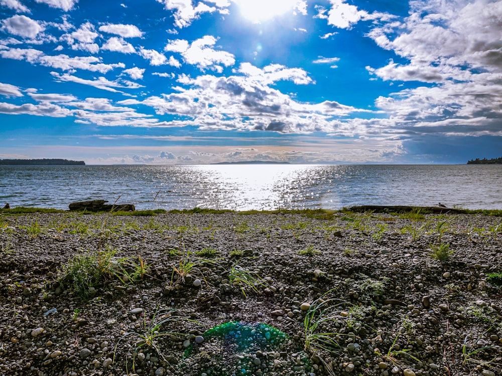 a view of a body of water with clouds in the sky