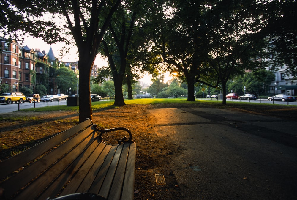 a park bench sitting in the middle of a park