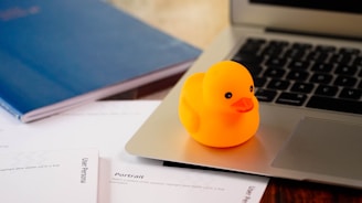 a rubber rubber ducky sitting on top of a laptop