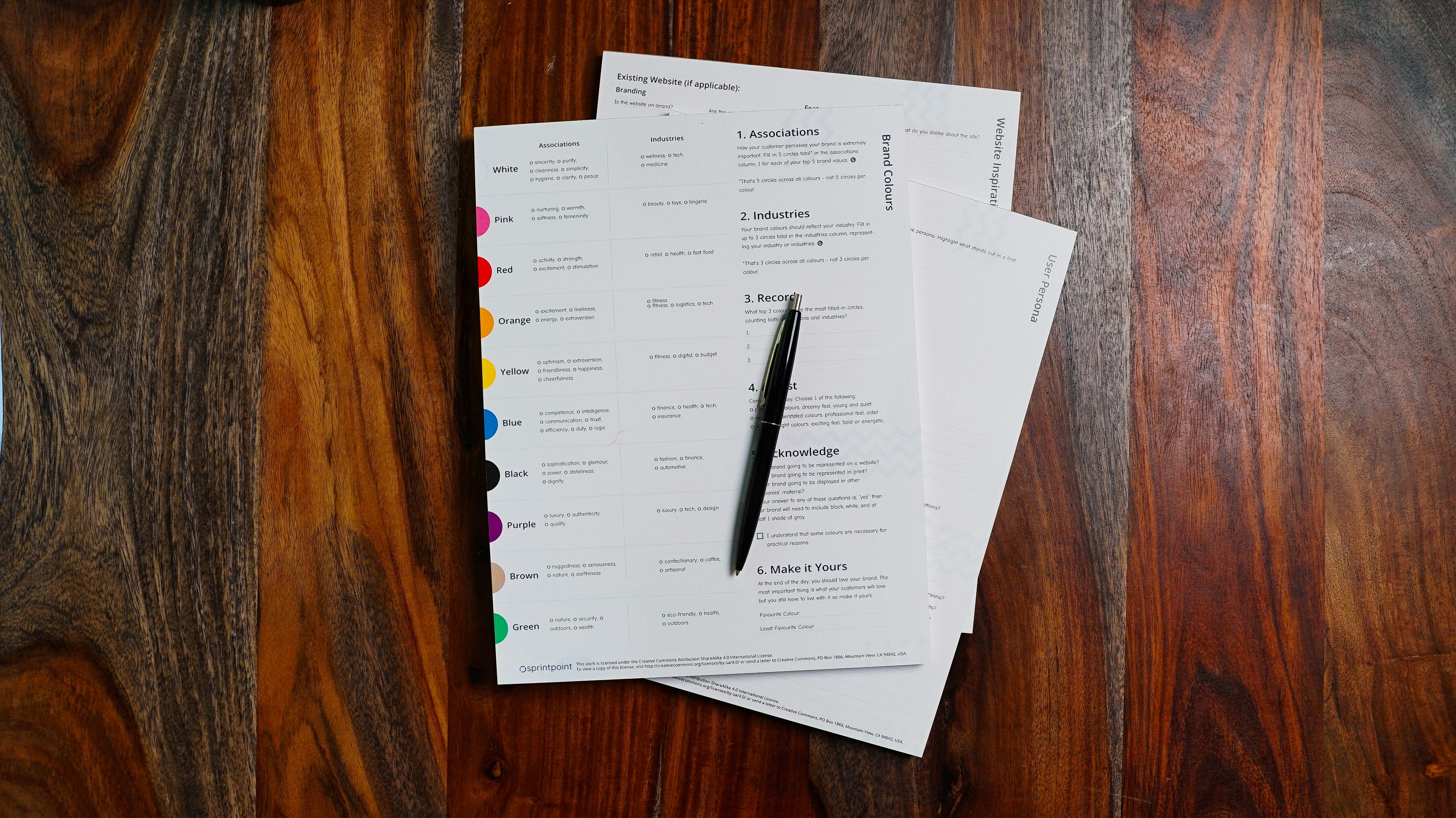 a stack of papers sitting on top of a wooden table
