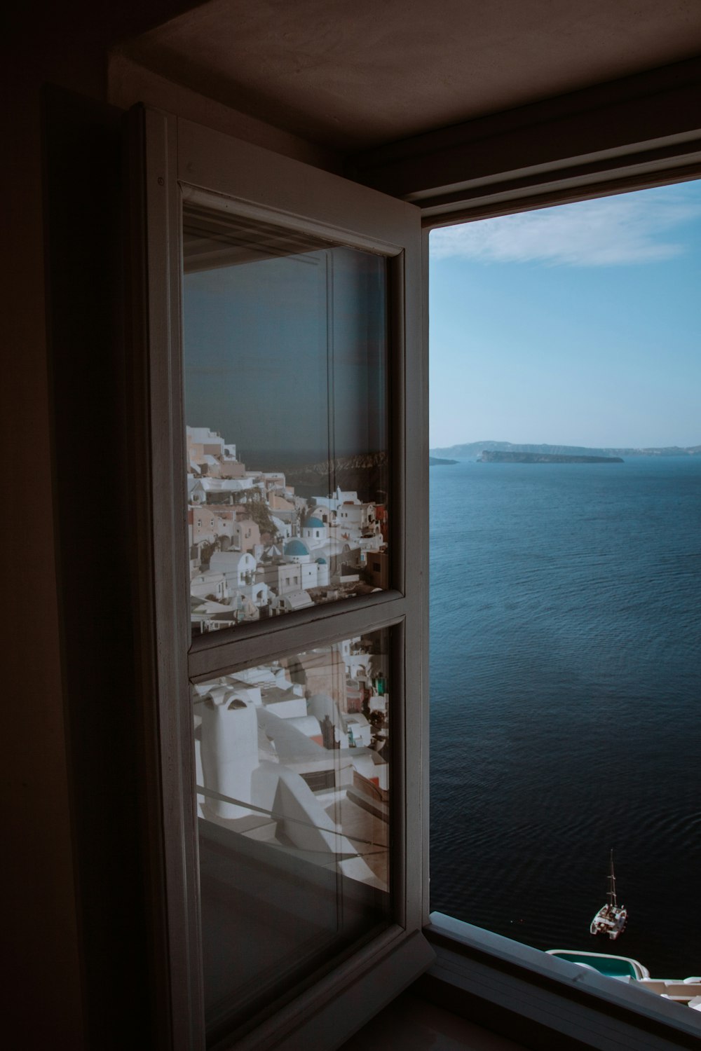 a view of a body of water from a window