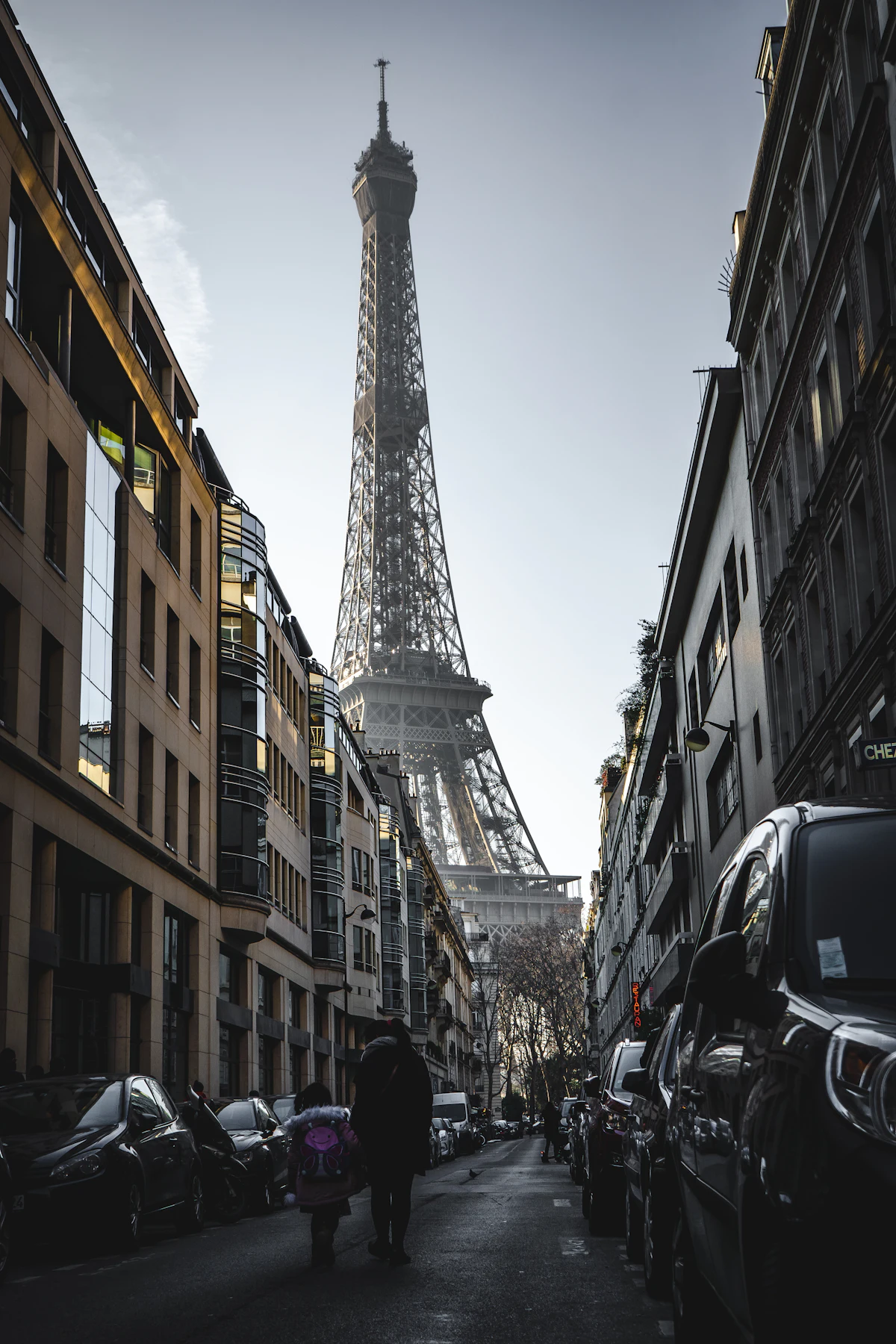 The Eiffel Tower rising above the rooftops of Paris