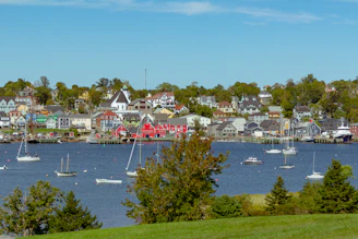 a harbor filled with lots of boats on top of a lake