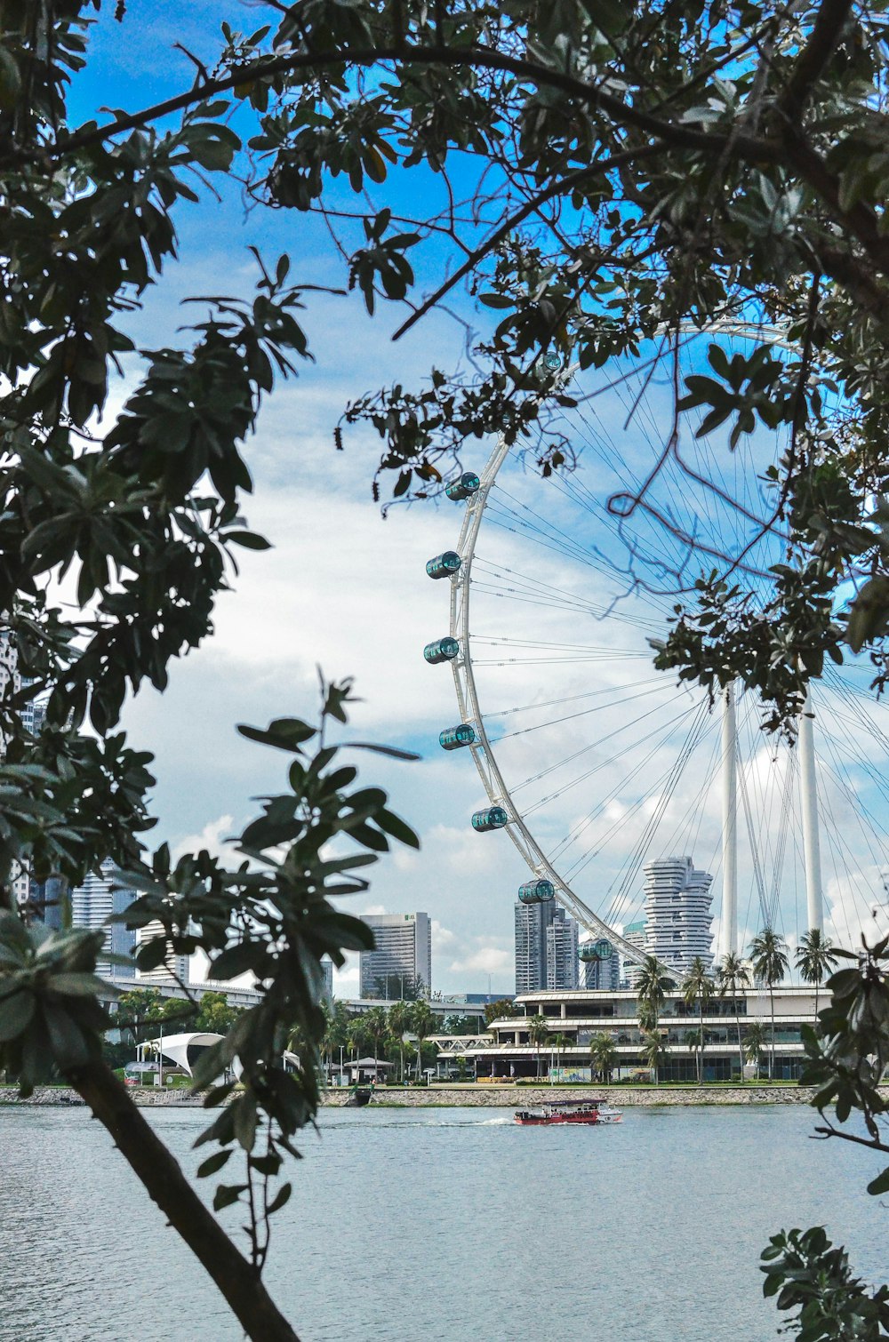 a large ferris wheel sitting above a body of water