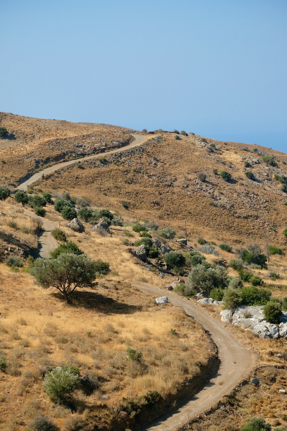 a dirt road going up a hill in the desert