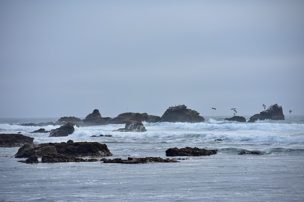 a large body of water surrounded by rocks