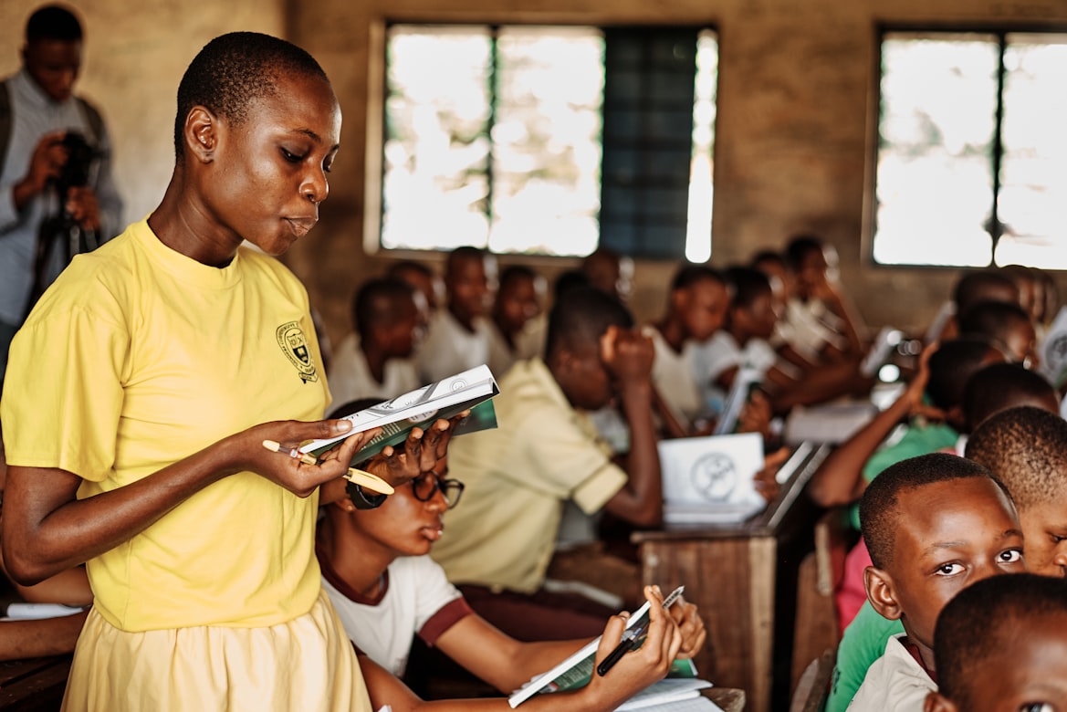 African children learning in a classroom