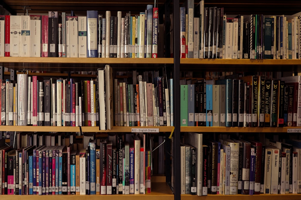 a book shelf filled with lots of books