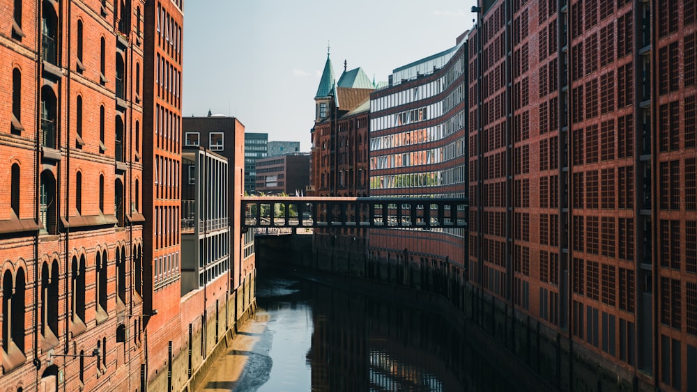 a river running through a city next to tall buildings