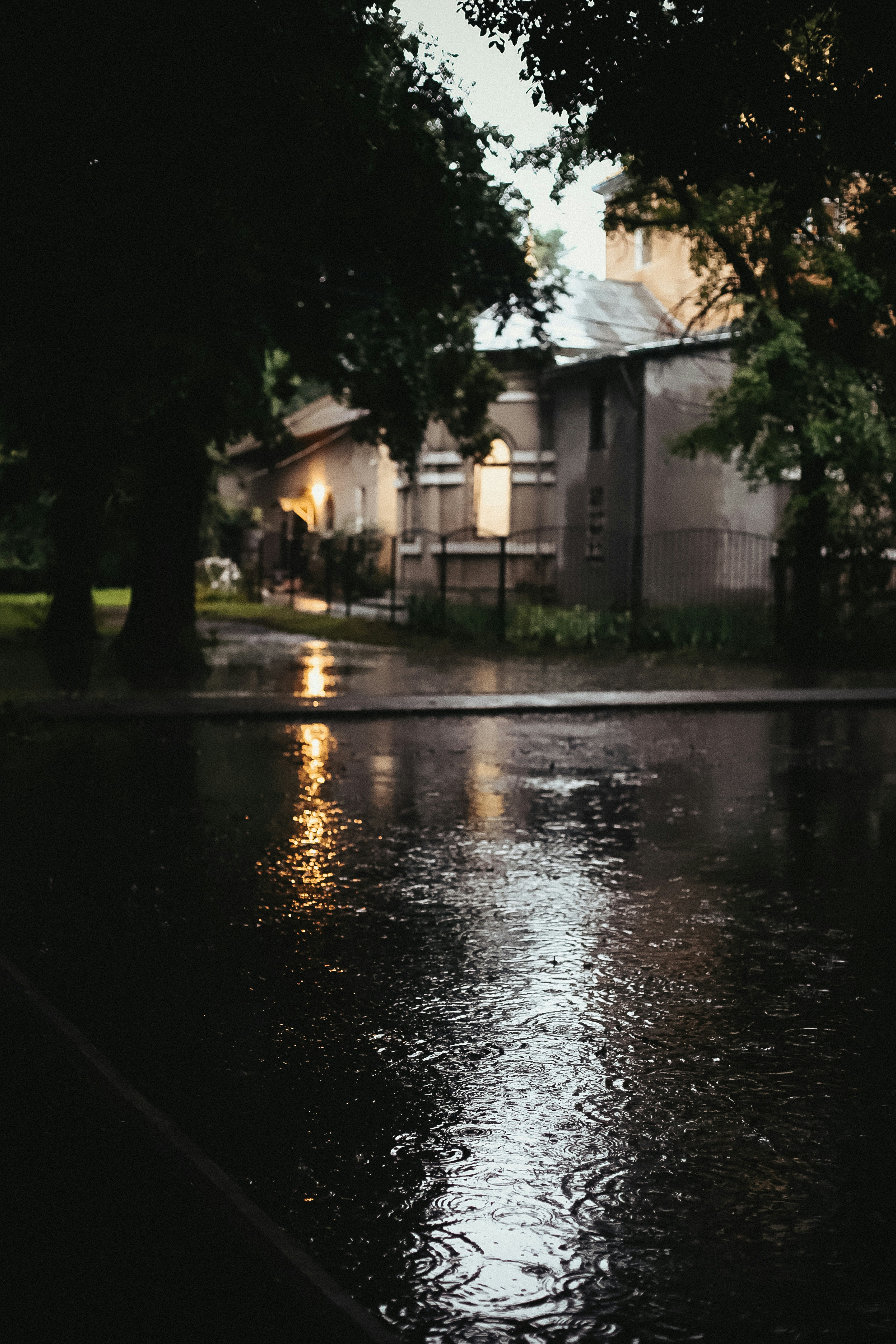 a street that has some water on it