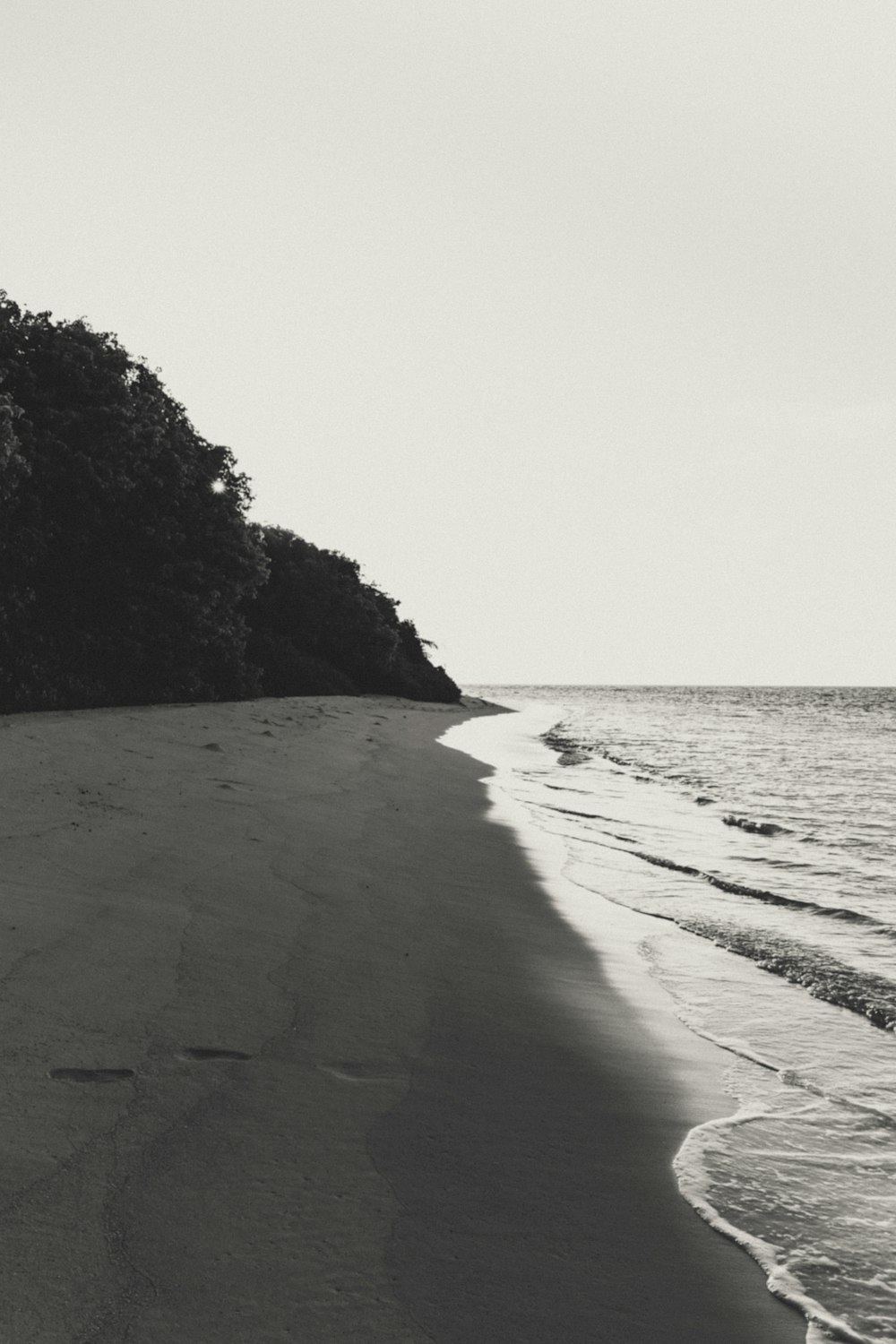 a black and white photo of a beach