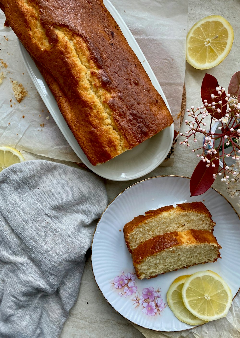 a loaf of lemon pound cake on a plate