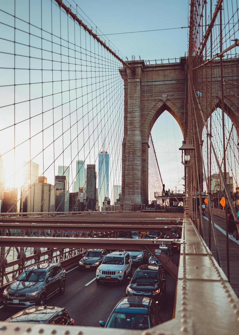 a view of the brooklyn bridge from the top of the bridge