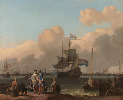 Sinterklaas arriving at the bustling Houtdok in Ghent with his helpers on a sunny November day.