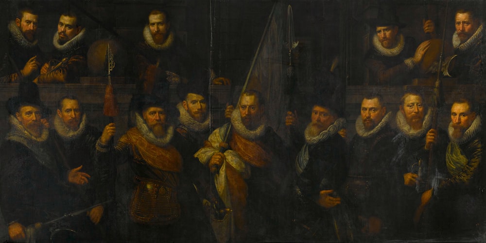 a painting of a group of people in a room