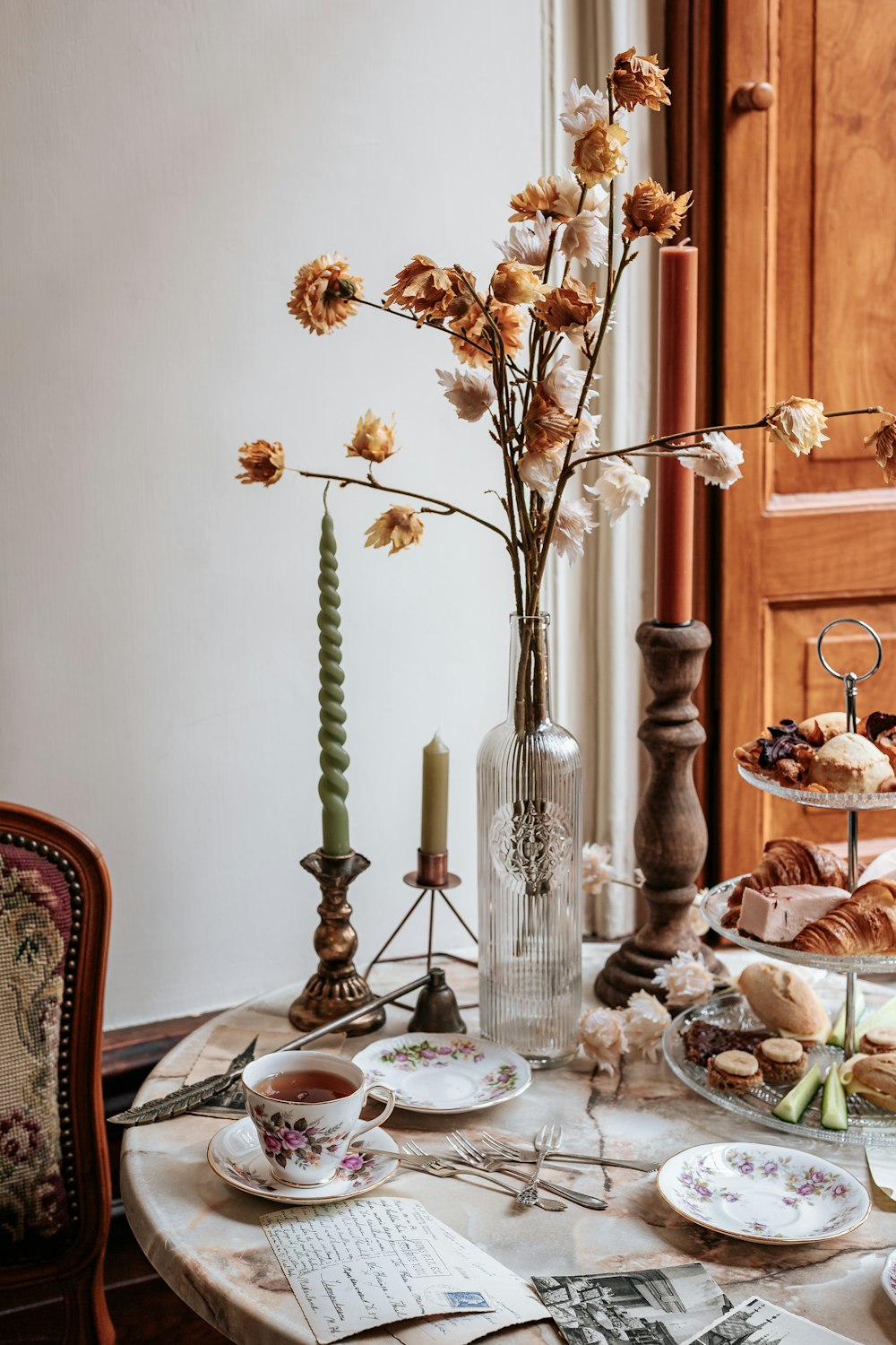 a vase of flowers on a table