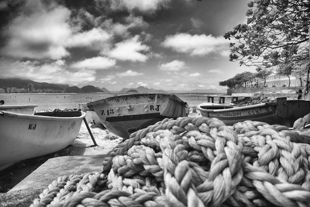 a black and white photo of boats tied up
