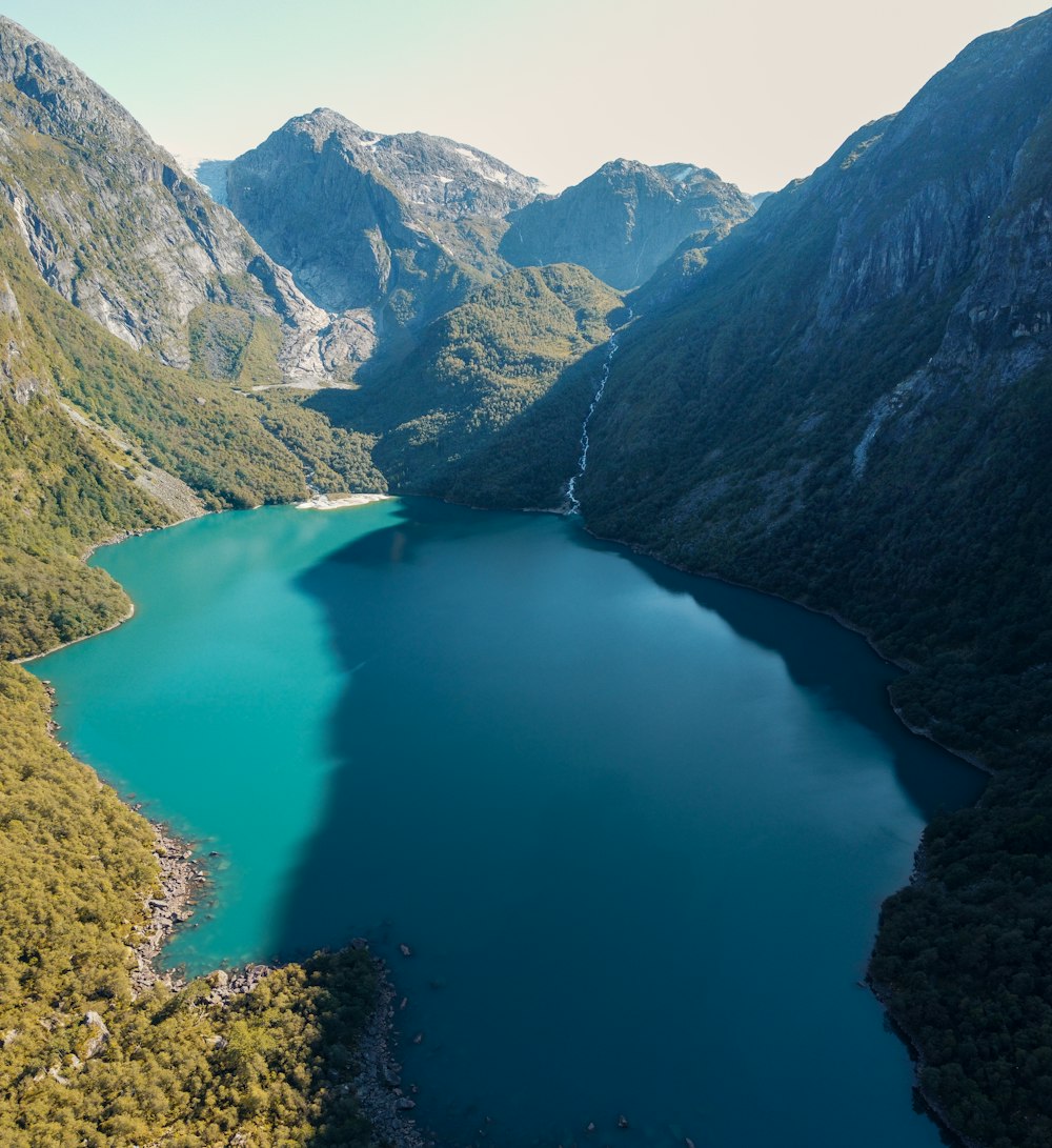 a large body of water surrounded by mountains