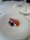 A culinary dish features a delicately plated piece of lobster accompanied by artistic garnishes, including vibrant red leaves and a subtle sauce on a white plate. The setting is minimalist and elegant, suggesting a fine dining experience.