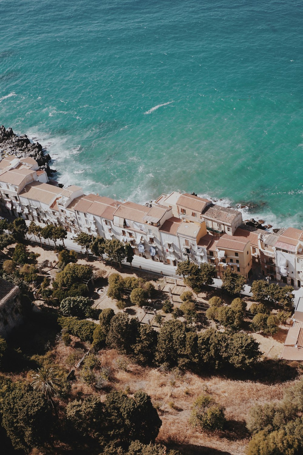 a bird's eye view of a beachfront resort