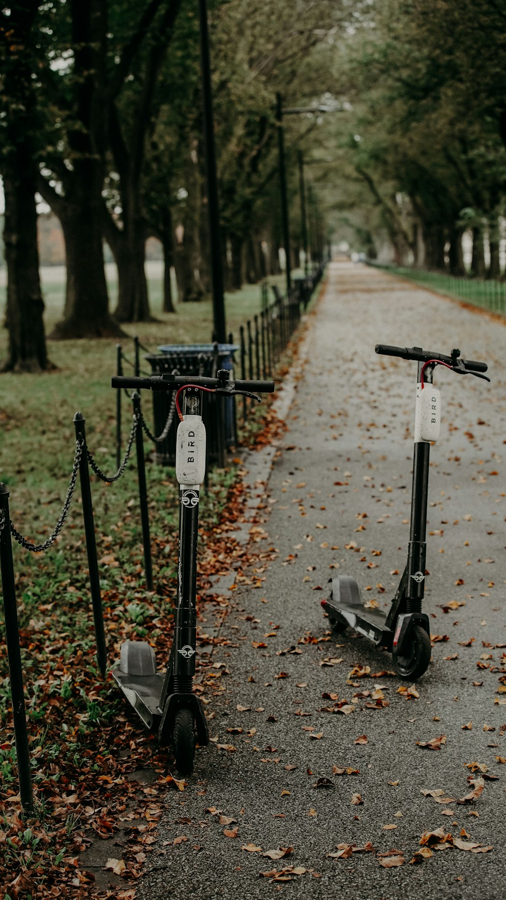 a scooter parked on the side of a road