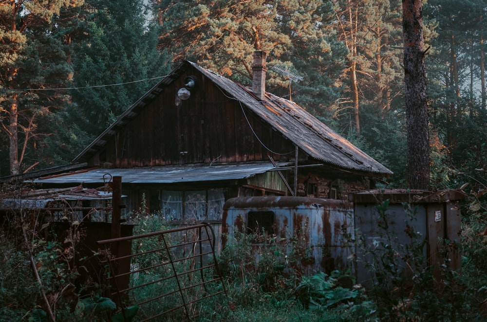 an old run down house in the woods