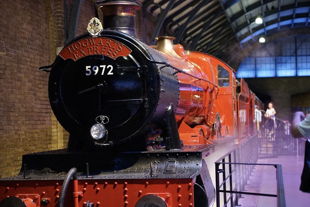 a train on display in a train station