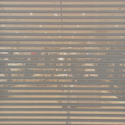 An automated shutter system installed in a commercial space.