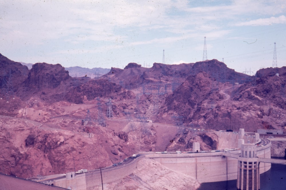 a view of a large dam in the desert