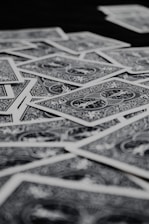 a close up of a lot of playing cards